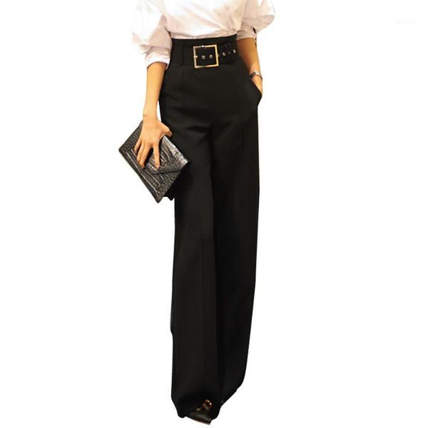 

women's pants & capris with thick black woman wide-legged of fund 2021 autumn winters is the drape tall waist trousers1, Black;white