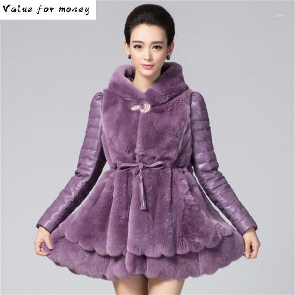

rex fur coat female real genuine leather jacket autumn winter sheepskin down coat women clothes 2020 vintage zt47181, Black