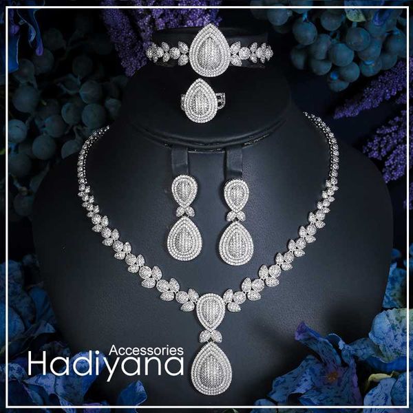 

hadiyana luxury shinning cubic zircon 4 piece set jewelry for women selling necklace&bracelet&earrings jewelry sets cn289, Silver