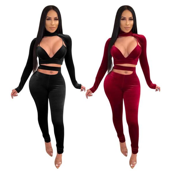 

119 plus size elegant casual two piece set hollow out long sleeve crop pencil pants party sets women two piece outfit, Gray