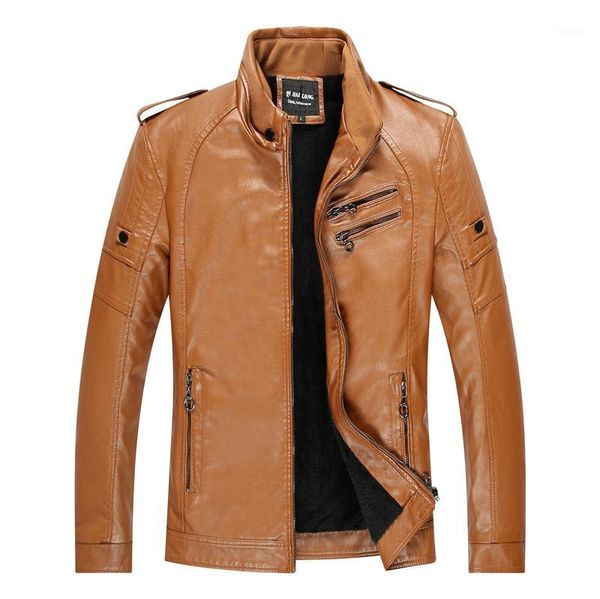 

men 2019 autumn winter casual thick fleece pockets leather jacket coat pu leather motorcycle vintage faux jackets men1, Black