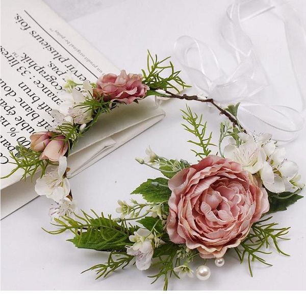 

peony flower wreath crown festival headband women hair accessories headdress girl floral garland wedding floral qylhcr