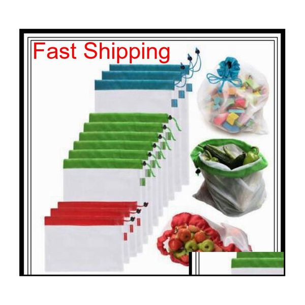 

5pcs/set reusable produce bags black rope mesh bags fruit vegetable toys mesh storage bags washable eco friendly pouch cca10047 10set ge55e