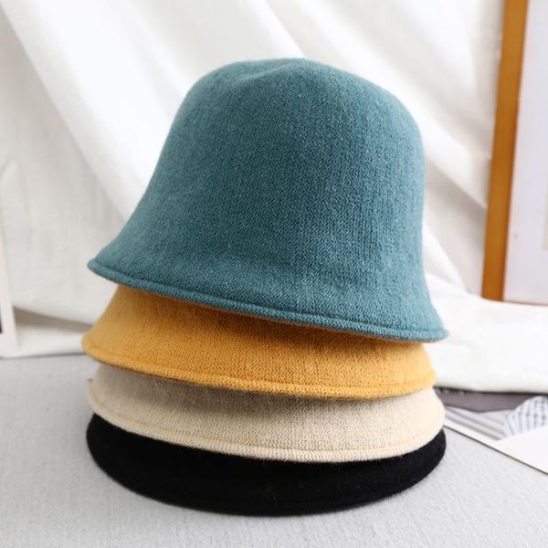 

stingy brim hats winter cashmere fisherman's hat men/women japanese double faced woolen 2021 a small group of retro bucket cap, Blue;gray