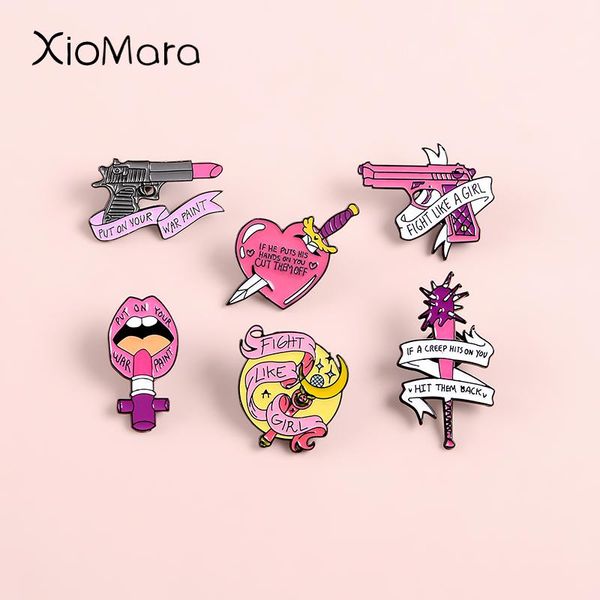 

pink feminist enamel pins feminism jewelry self-defence magic wand female girl power brooches lapel pin for women, Gray