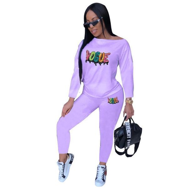 

2019 europe and the united states new autumn classic urban fashion casual sequins women's four-color two-piece, Gray