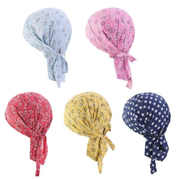

beanies cotton pirate skull cap durag paisley star print bandana biker headwrap