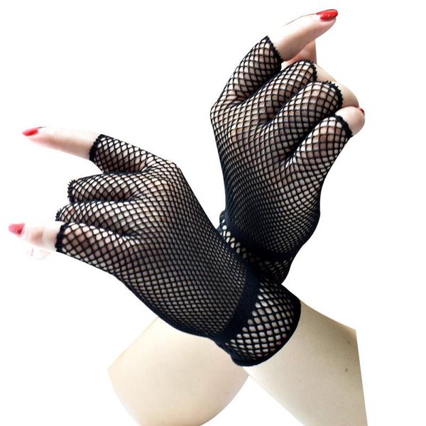 

five fingers gloves fishing net mesh short half finger black decoration theme party etiquette bar pole dance elasticity thin cosplay, Blue;gray