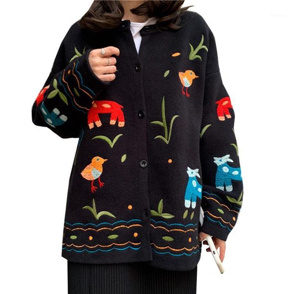 

2019 spring autumn women sweater cardigan womens large size cartoon embroidered sweaters female fashion knitting sweater jacket1, White