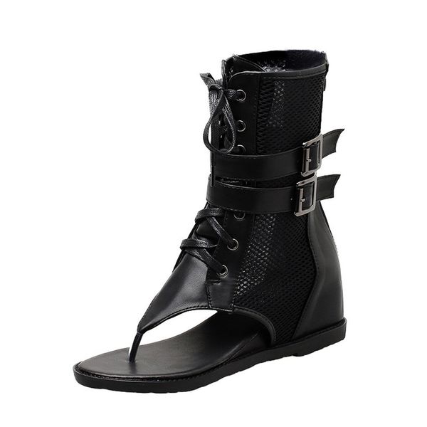 

sagace rome women open toe boots outsid ladies shoes high sandals black buckle summer cool thong shoes t200605