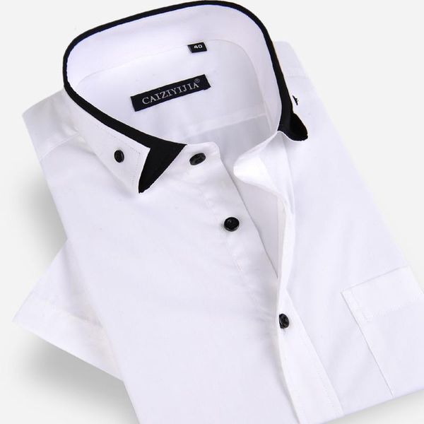 

brand cotton patchwork collar men short sleeve shirt fashion white slim fit soft male casual shirts plus size 4xl high quality, White;black