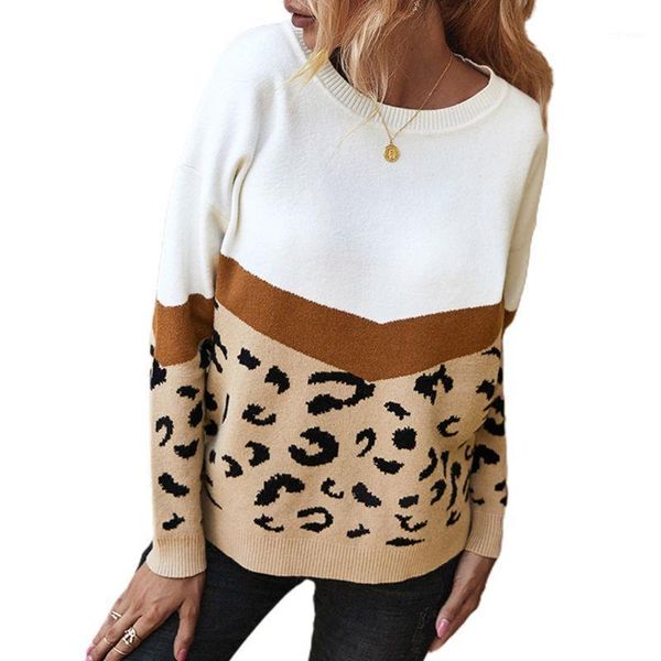 

women autumn winter leopard knitted sweater casual long sleeve pullover tunic 83xf1, White;black