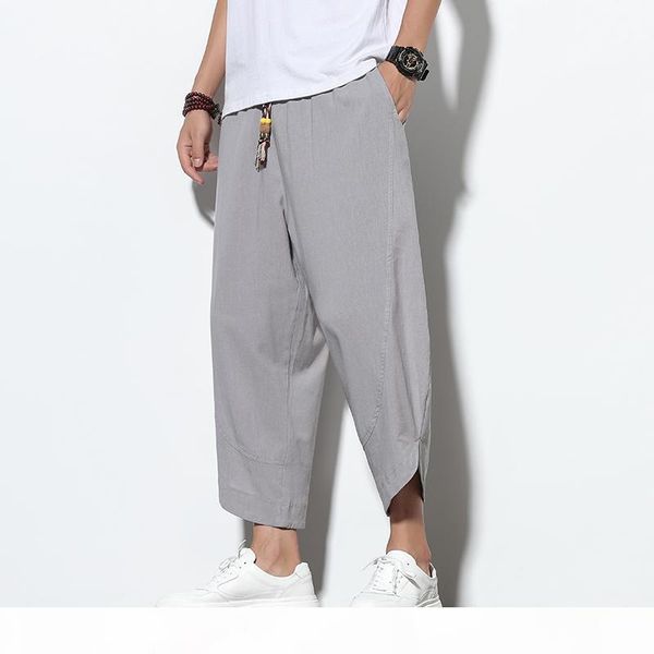 

men solid korean style sweatpants mens 2020 cotton linen ankle-length loose trousers male oversize toursers pants 5xl, Black