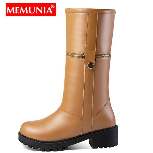 

memunia plus size 34-48 new zipper boots women soft pu leather square heel mid calf half boots female winter fashion shoes, Black
