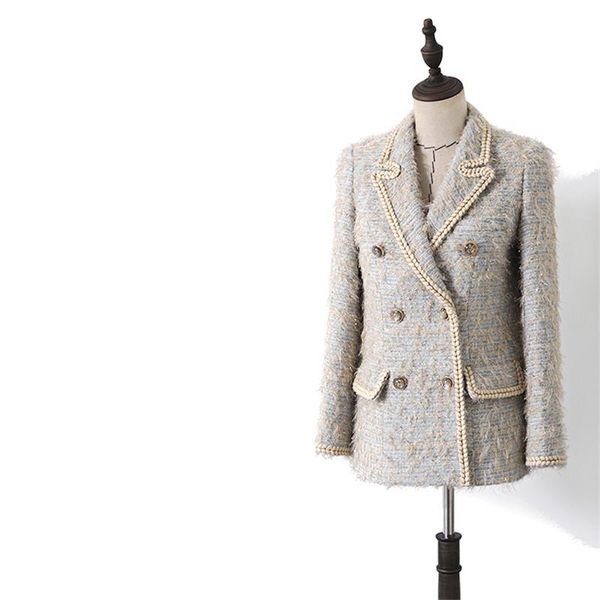 

women's suits & blazers handmade luxury blazer for women vintage tailored collar tweed double breasted short tassel coat clothing, White;black