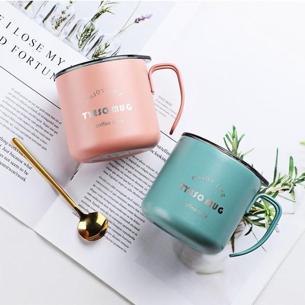 

enjoy life 304 stainless steel coffee mug with cover cafe car office white collar portable metal cup lid tumbler taza gato