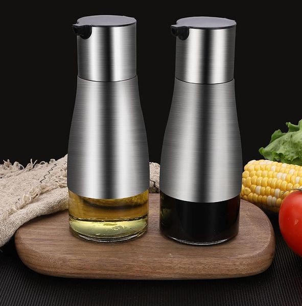 

stainless steel glass olive oil dispenser, vinegar and soy sauce bottle controllable no drip design 11oz/320ml sn1600