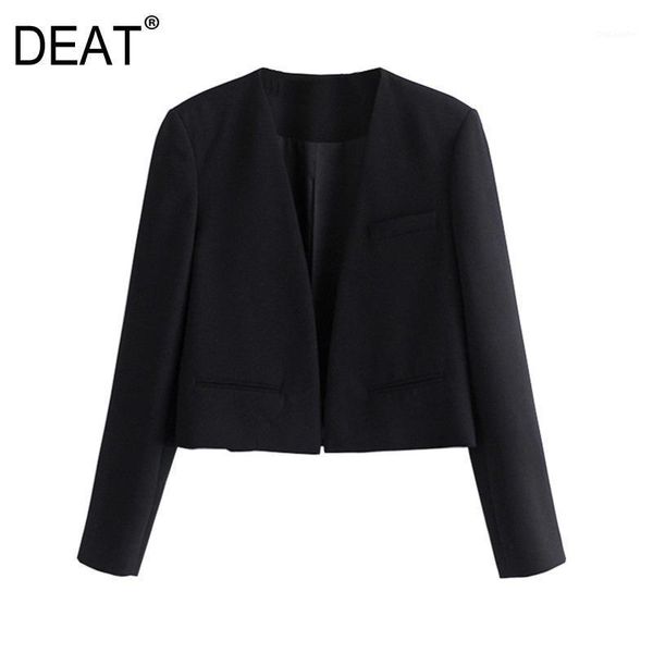

[deat] 2021 spring autumn new fashion tide v-neck no deduction solid color long sleeve loose casual women's blazer 13w7581, White;black