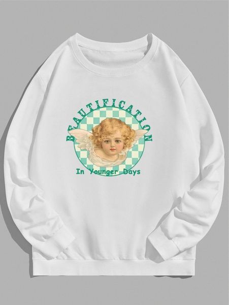 

men slogan and figure graphic sweatshirt o3bo#, Black