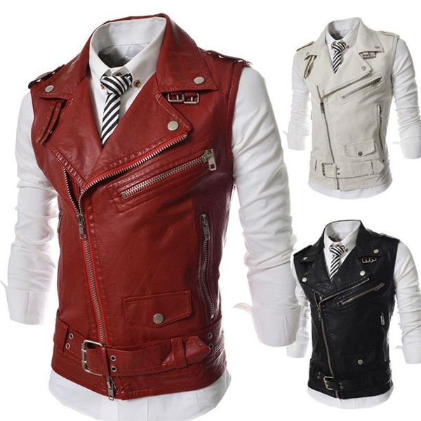 

new pu leather moto sleeveless jacket men brand men's blazer coat male masculino slim fit fashion style clothes plus size, Black