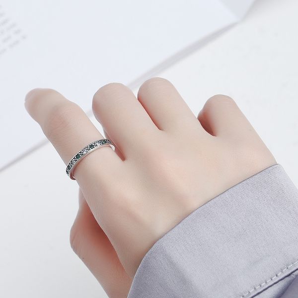 

korean 925 pure silver women's dark green temperament diamond ring