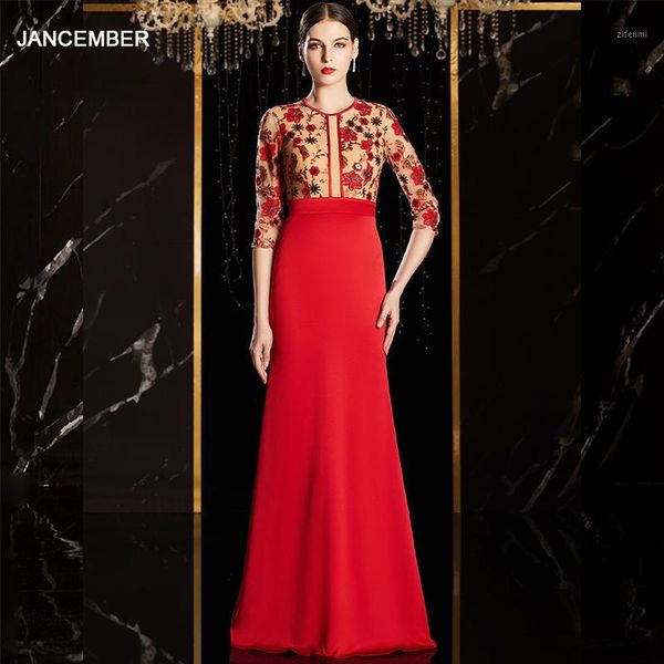 

jancember embroidery evening dress o neck red evening dress stain mermaid long zip back avondjurken1, White;black