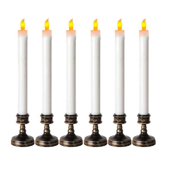 6 peças Flameless conduziu velas de cônicas com luz amarela cintilando por interruptor de pressão, velas elétricas para decoração de casamento H1222