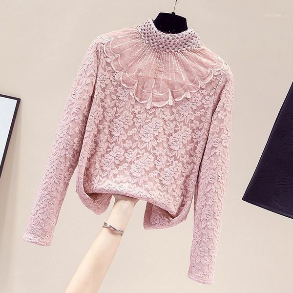

blouse women blusas mujer de moda 2020 long sleeve stand collar lace blouse shirt 3xl 4xl plus size women clothing blusa d9901, White