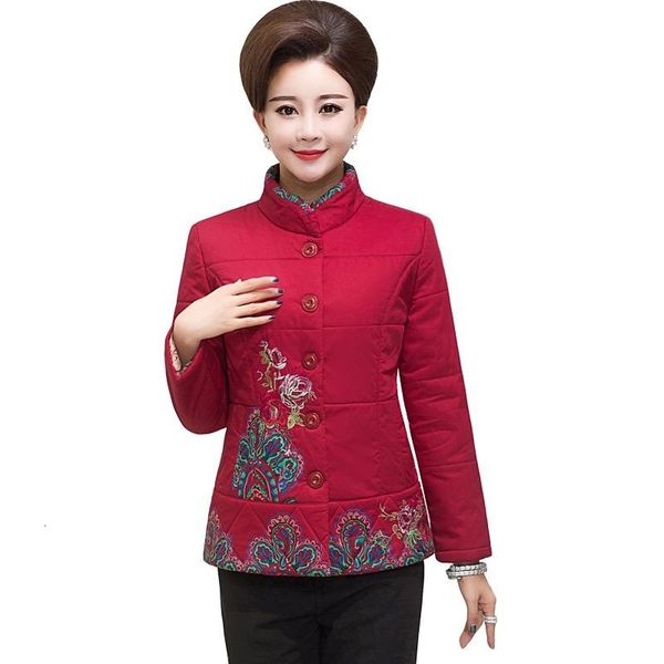 

thick middle-aged mother winter outerwear female cotton jacket short-embroidered casual plus size parka r636 w1vd, Black