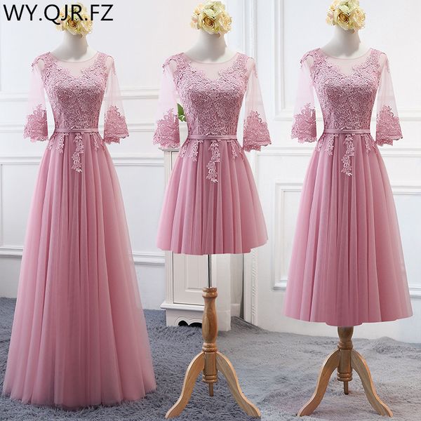 

mnz-17d#embroidered pale mauve bridesmaid's dresses long lace up middle sleeve marriage sister christmas dress girls wholesale 201114, White;black