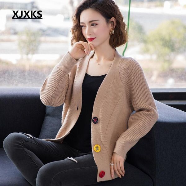 

xjxks women sweater spring autumn fashion long sleeve v-neck plus size knitted cardigan comfortable elegant casual sweater1, White