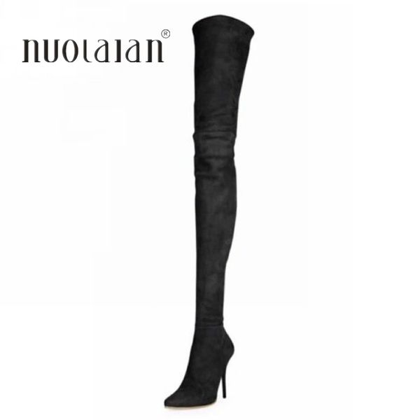 

2019 women thigh high boots stretch fabrics over the knee boots for women fashion autumn winter long boots woman shoes t200425, Black