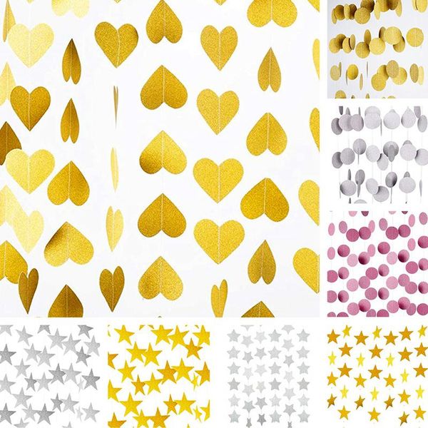 

1set gold paper star round banner garlands 2m birthday string chain banner ornaments curtain wedding party room decor supplies qylxnr