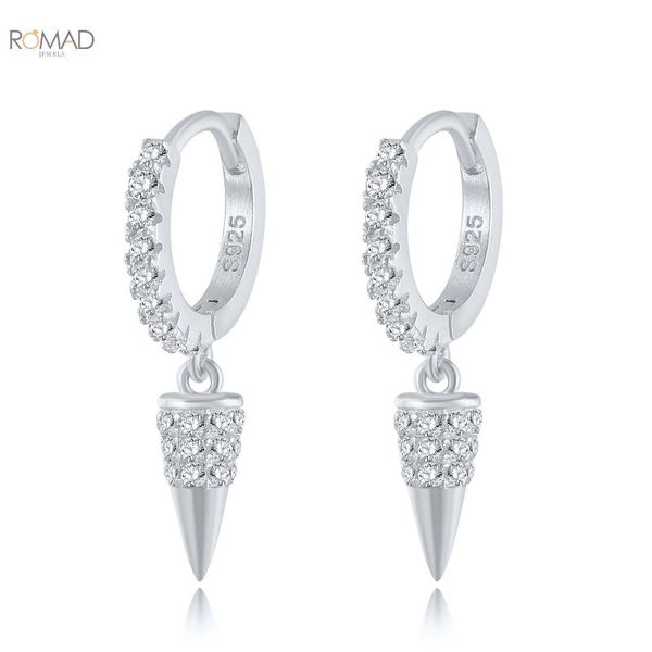 

hoop & huggie romad women original punk style geometric diamond earrings 925 sterling silver cross light beads aretes de mujer, Golden;silver