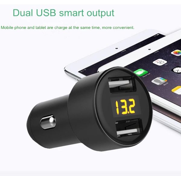 

2020 новый режим 5v2.4a 2 usb-порт автомобильное зарядное устройство с дисплеем для iphone huawei xiaomi