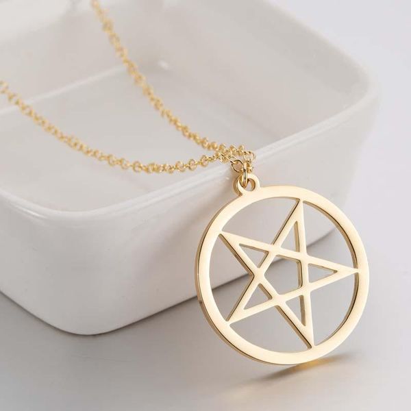 

pendant necklaces gold for women cute circle star stainless steel woman accessories fashion chain necklace jewelry on the neck, Silver