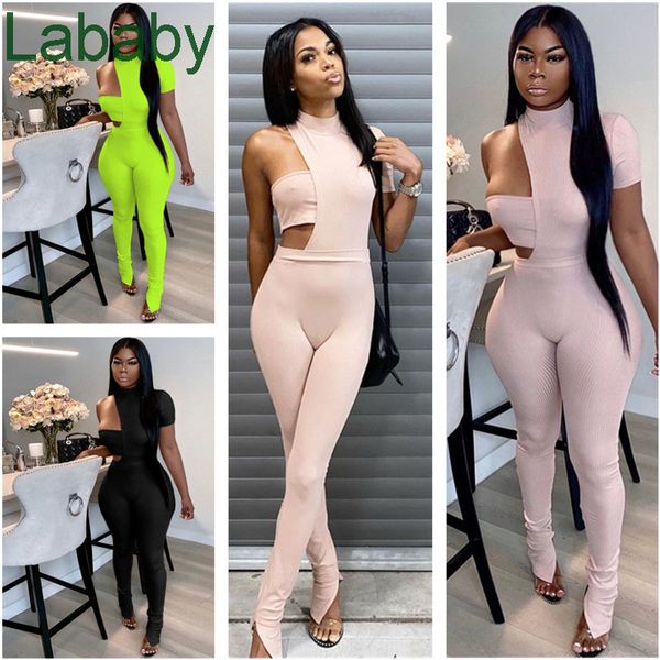

women tracksuits two pieces set designer 2021 new solid one sleeve right open waist crop irregular one-piece breast wrapping suit, Gray