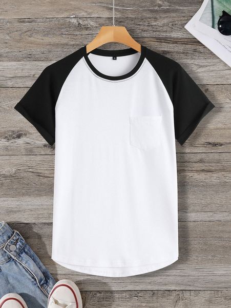 

men color block raglan sleeve tee u9dz#, White;black