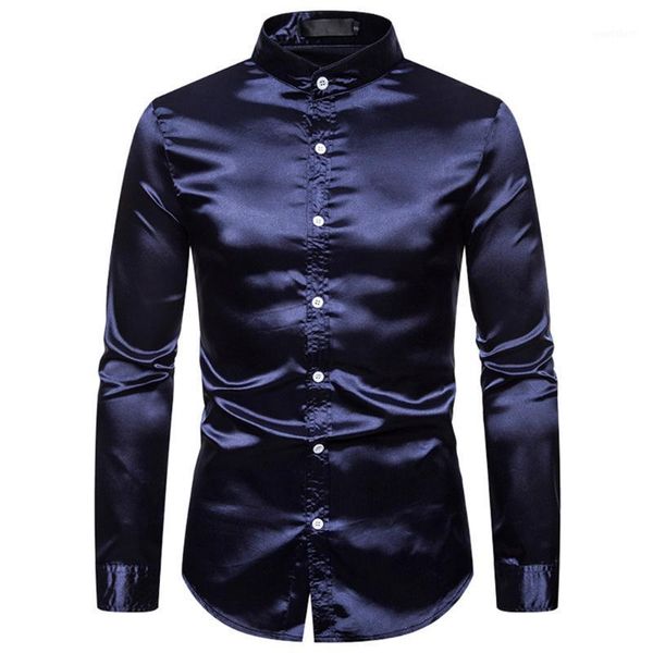 

stylish slim fit long sleeve button henley shirt men's glossy long sleeve henry collar shirt basic tee homme1, White;black