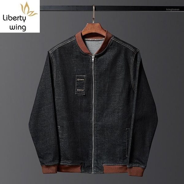 

men loose denim coat plus size 7xl street stretch baseball casual college style zipper cowboy jacket outerwear black1, Black;brown