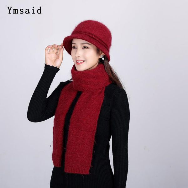 

new women wool fur knitted hat beanies solid color fashion female basin cap winter neck warm ear protection hat scarf set, Blue;gray