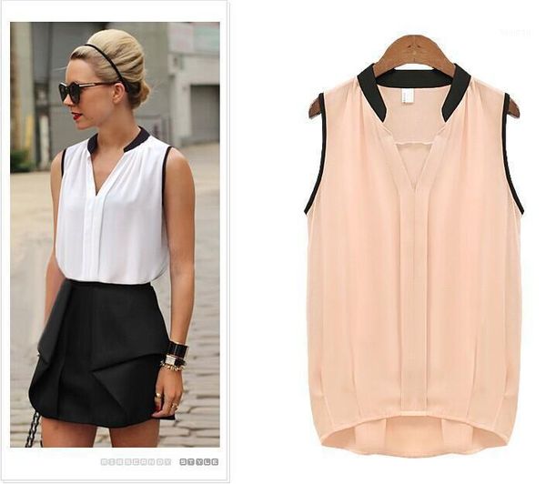 

new summer fashion solid chiffon women blouses o-neck sleeveless shirt casual clothing1, White