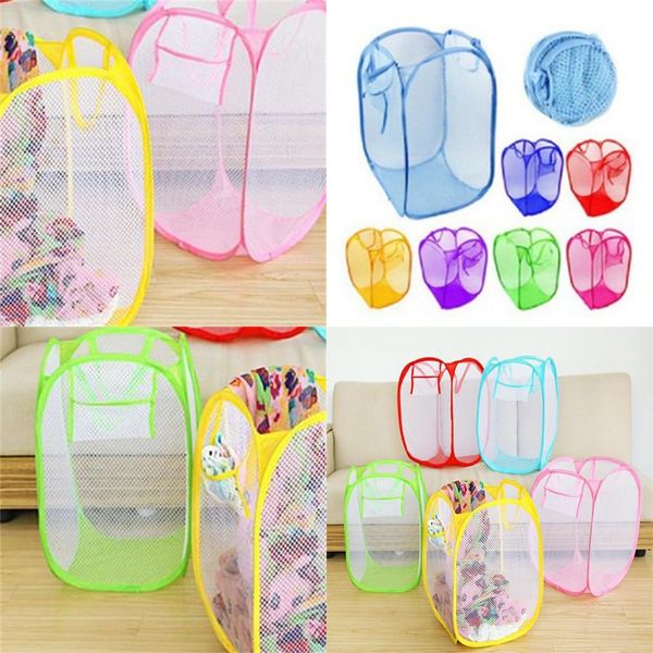 

foldable laundry storage basket colorful border white net polychromatic dirty clothes litter household baskets durable 2 55kq f2