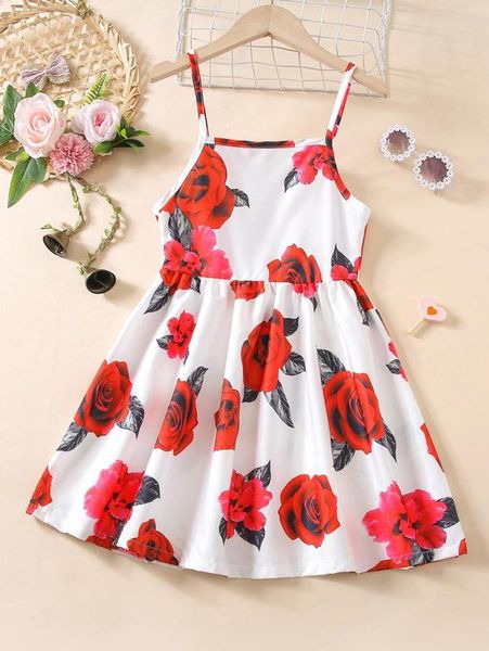

girls floral print cami dress she11, Red;yellow