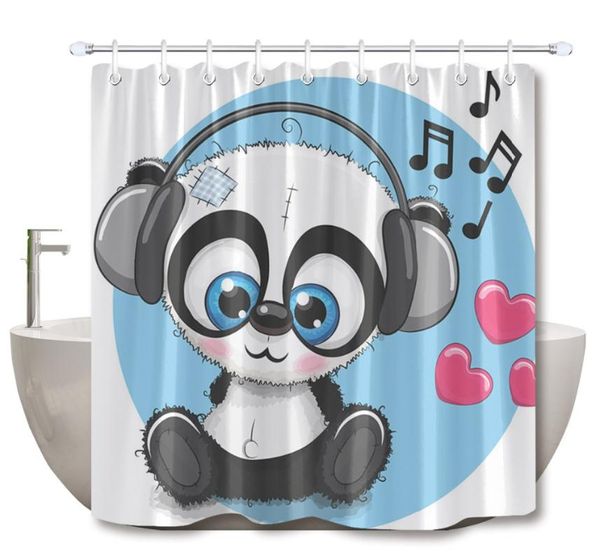 

kids cartoon cute bear notes shower curtain headphones music white funny waterproof bathroom polyester fabric for bathtub decor