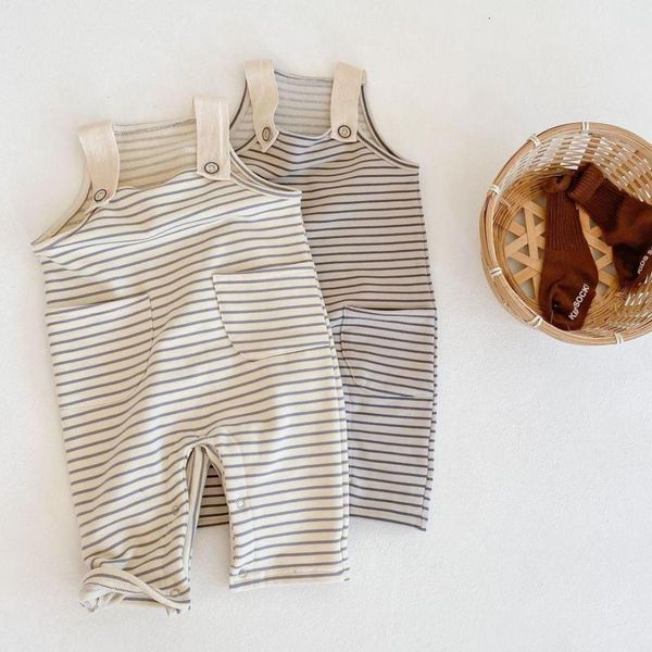 

2021 new autumn toddler boys and girls striped knitted sleeveless romper jumpsuit overalls outwear pants fashion baby clothes nix7, Blue