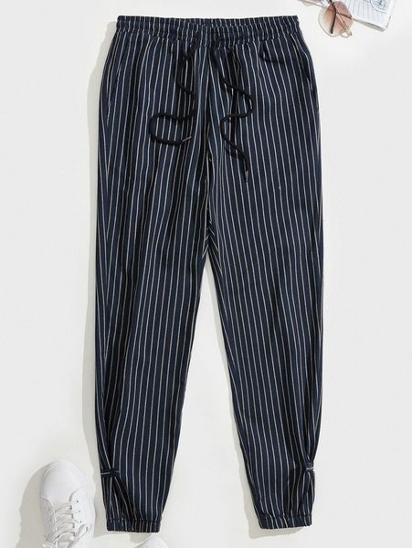 

men vertical stripe drawstring waist joggers 88wr#, Black