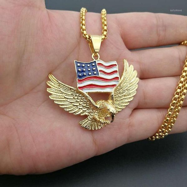 

american flag eagle necklace statement jewelry gold/silver color stainless steel animal charm pendant&chain for men jewelry gift1