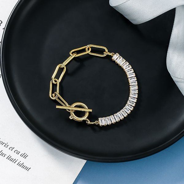 

small design chain splicing zircon new zirconia diamond diamond temperament fashion bracelet feminine fashion metal geometric bracelet l84sp, Golden;silver