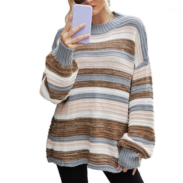 

casual women sweaters 2021 new fashion autumn casual street pullover knitwear stylish striped long sleeve loose sweater 1, White;black